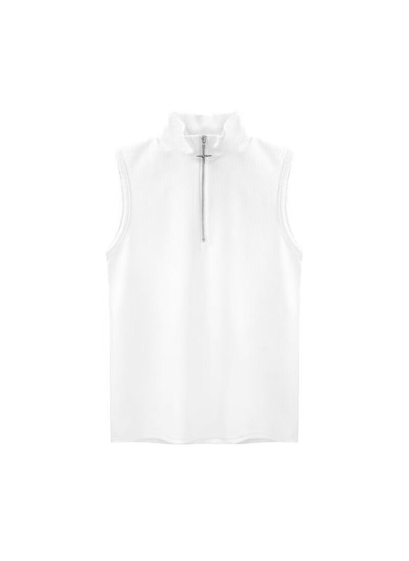 Sleeveless T-Shirt Vest Unisex Solid Summer Casual Korean Style White