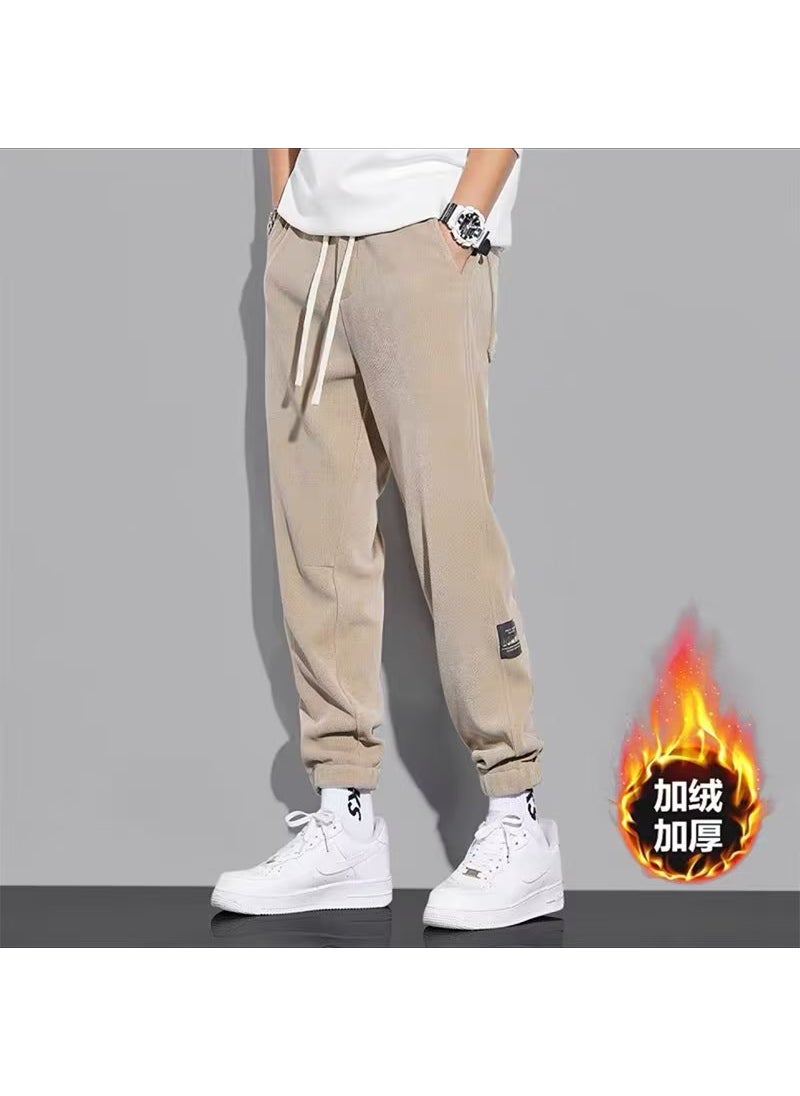 Winter Fleece Corduroy Casual Mens Pants khaki fleece-lined [counter quality]]