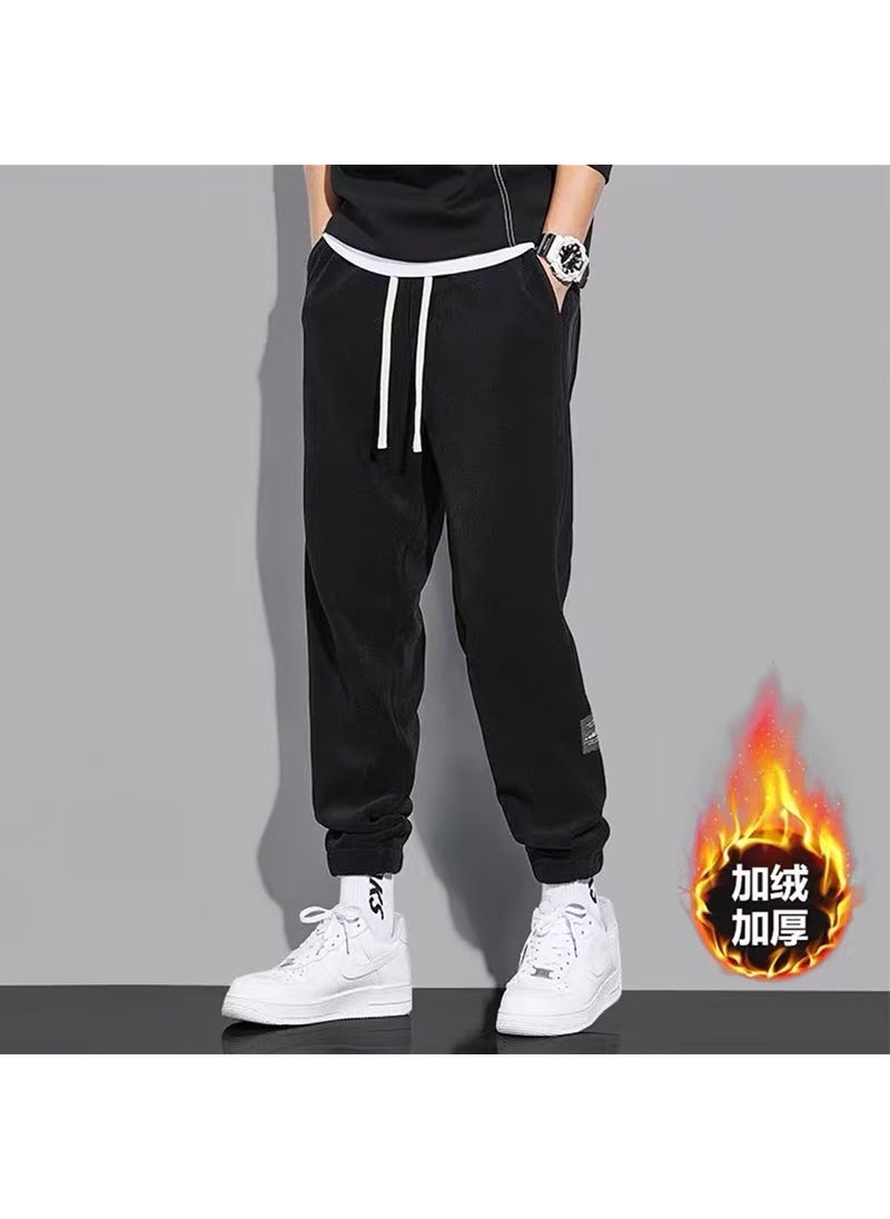 Winter Fleece Corduroy Casual Mens Pants Black fleece-lined [counter quality]]