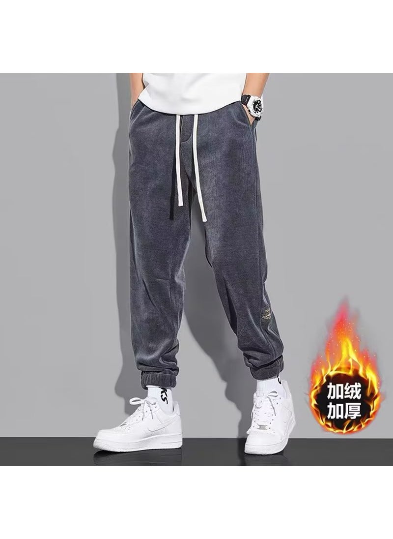 Winter Fleece Corduroy Casual Mens Pants dark gray fleece-lined [counter quality]]