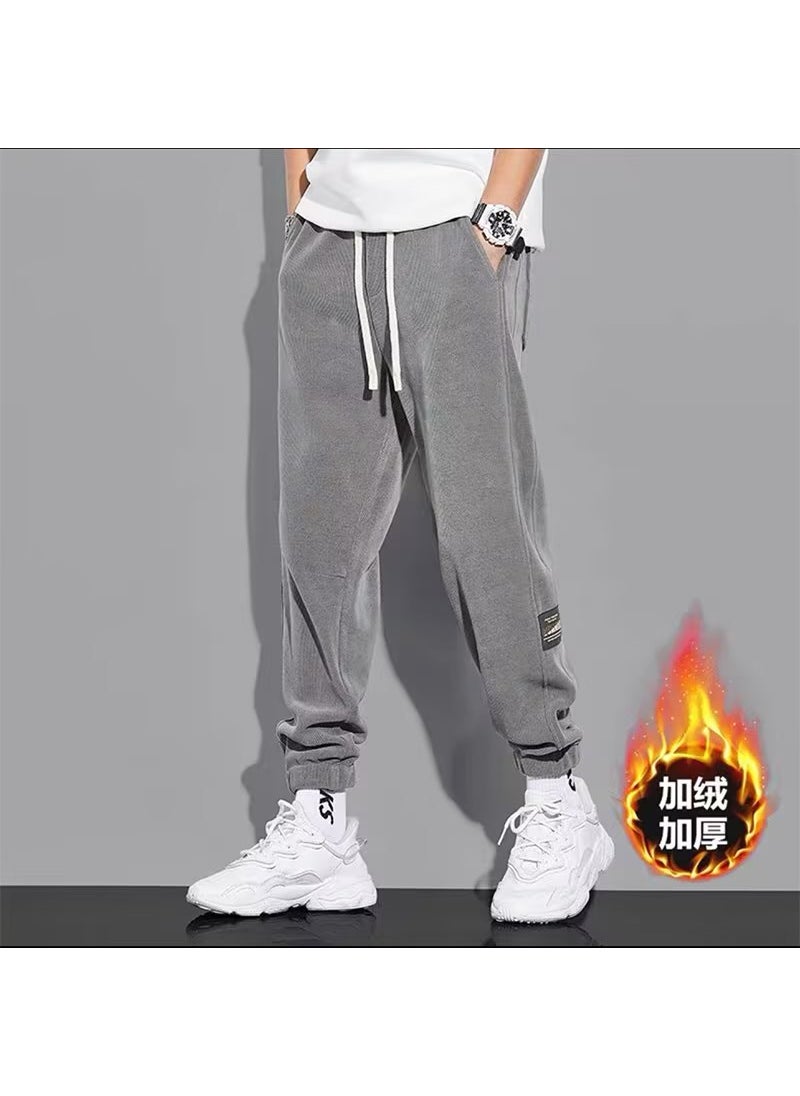 Winter Fleece Corduroy Casual Mens Pants light gray fleece-lined [counter quality]]