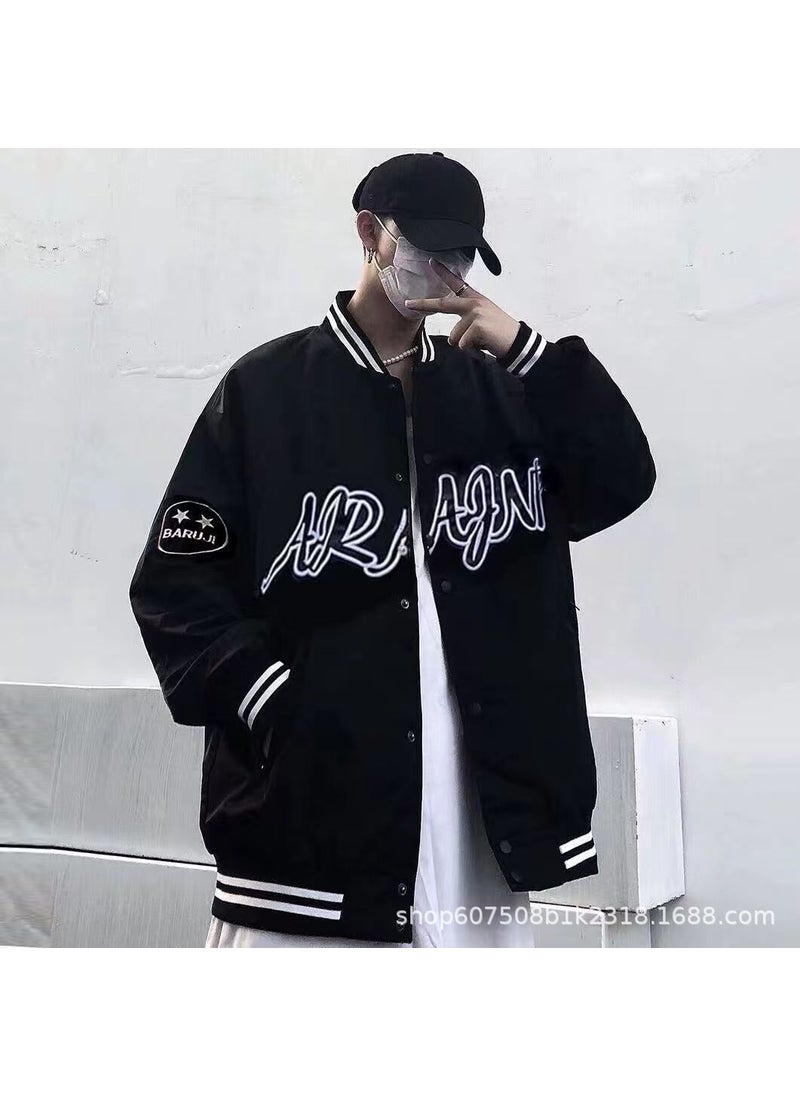 Mens Baseball Jacket Spring 2023 Casual Trendy C2 embroidery Black