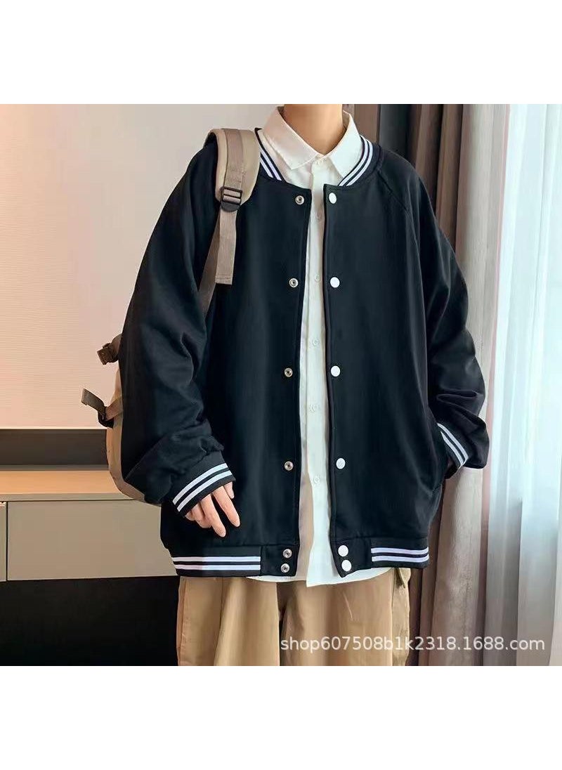 Mens Baseball Jacket Spring 2023 Casual Trendy Pure black jacket