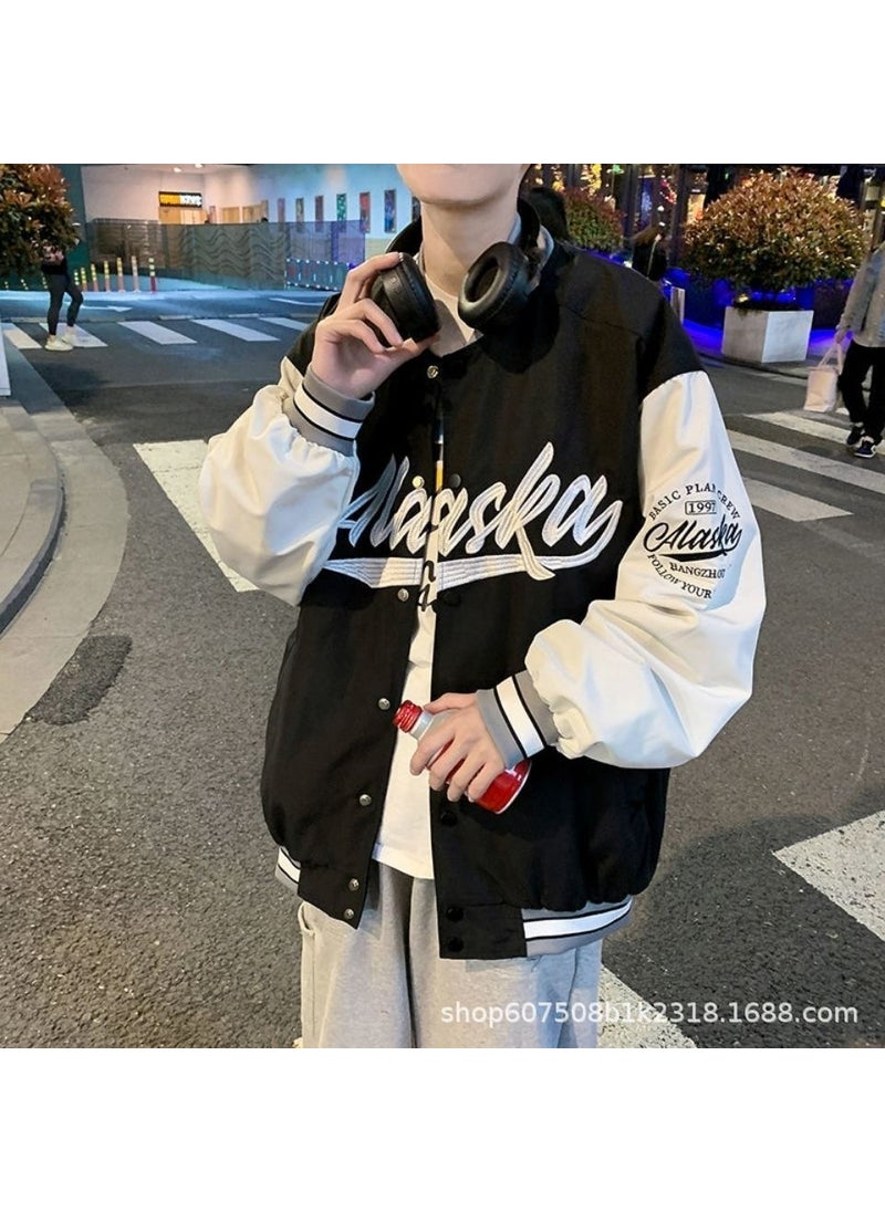 Mens Baseball Jacket Spring 2023 Casual Trendy C1 embroidery Black