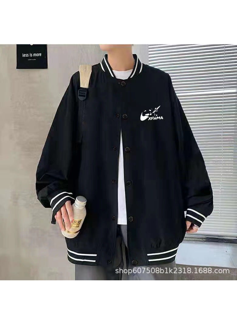 Mens Baseball Jacket Spring 2023 Casual Trendy Broken hook printed black