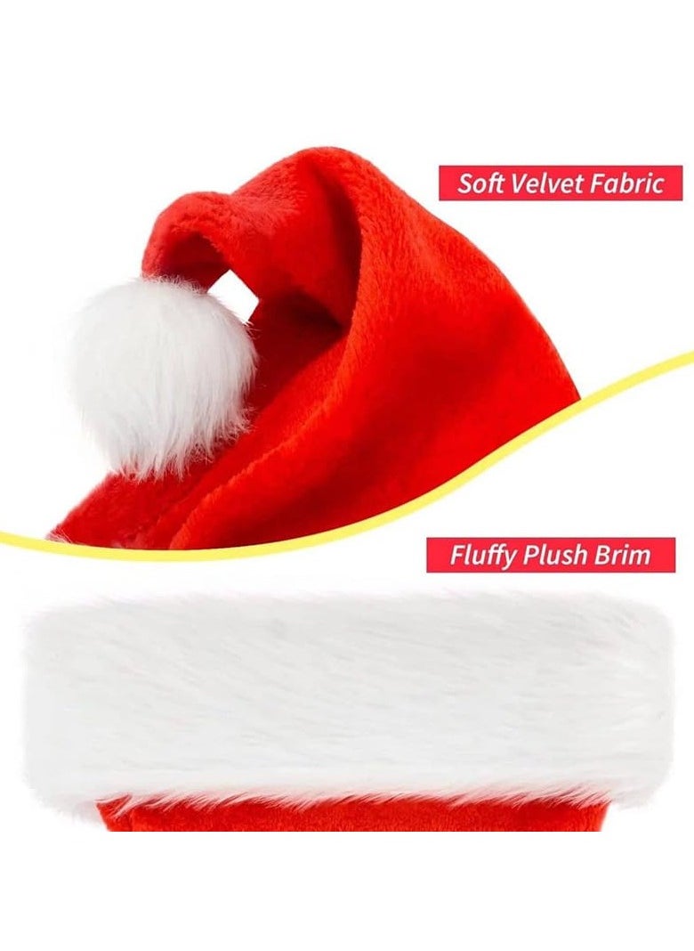 Christmas Santa Hat for Kids Adults Red Velvet Xmas Holiday Hat Touch Soft and Comfortable Thickened Santa Hats for Christmas New Year Holiday Party Supplies (2PCS Hat)