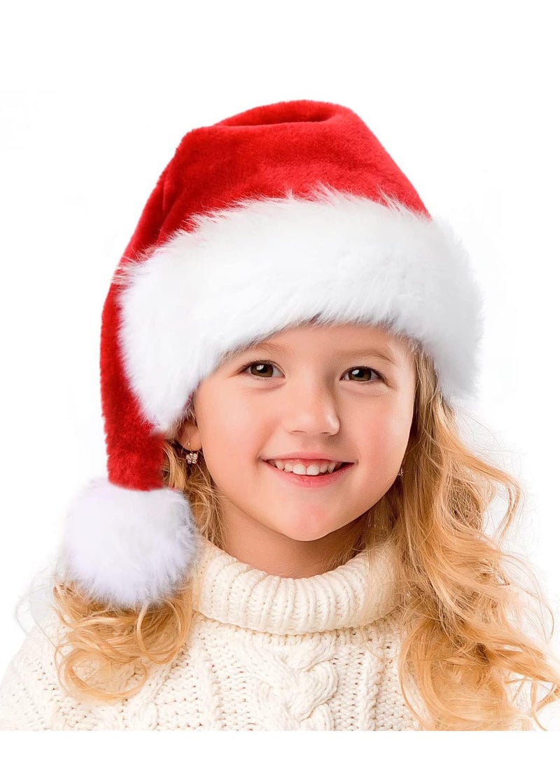 Christmas Santa Hat for Kids Adults Red Velvet Xmas Holiday Hat Touch Soft and Comfortable Thickened Santa Hats for Christmas New Year Holiday Party Supplies (2PCS Hat)