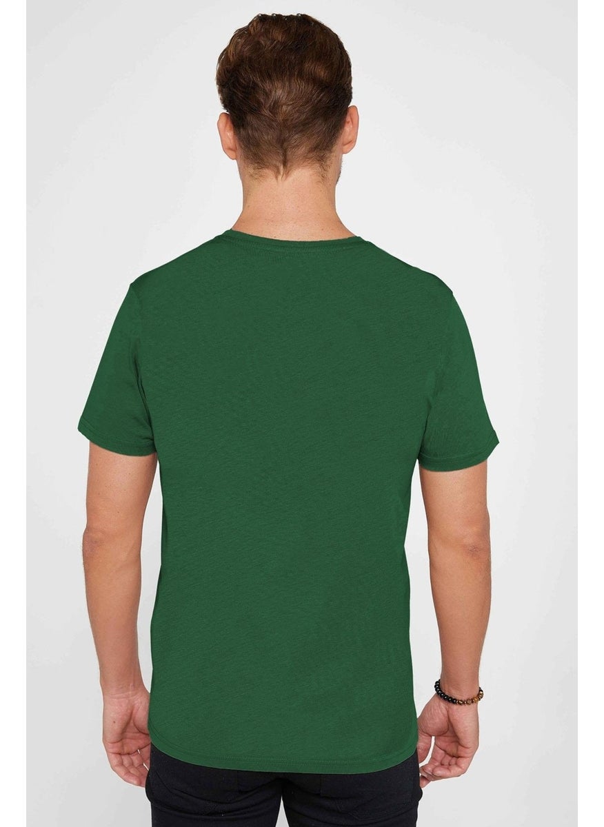 Men's Slim Fit Green Crew Neck 100% Cotton Slim Cut Basic T-Shirt