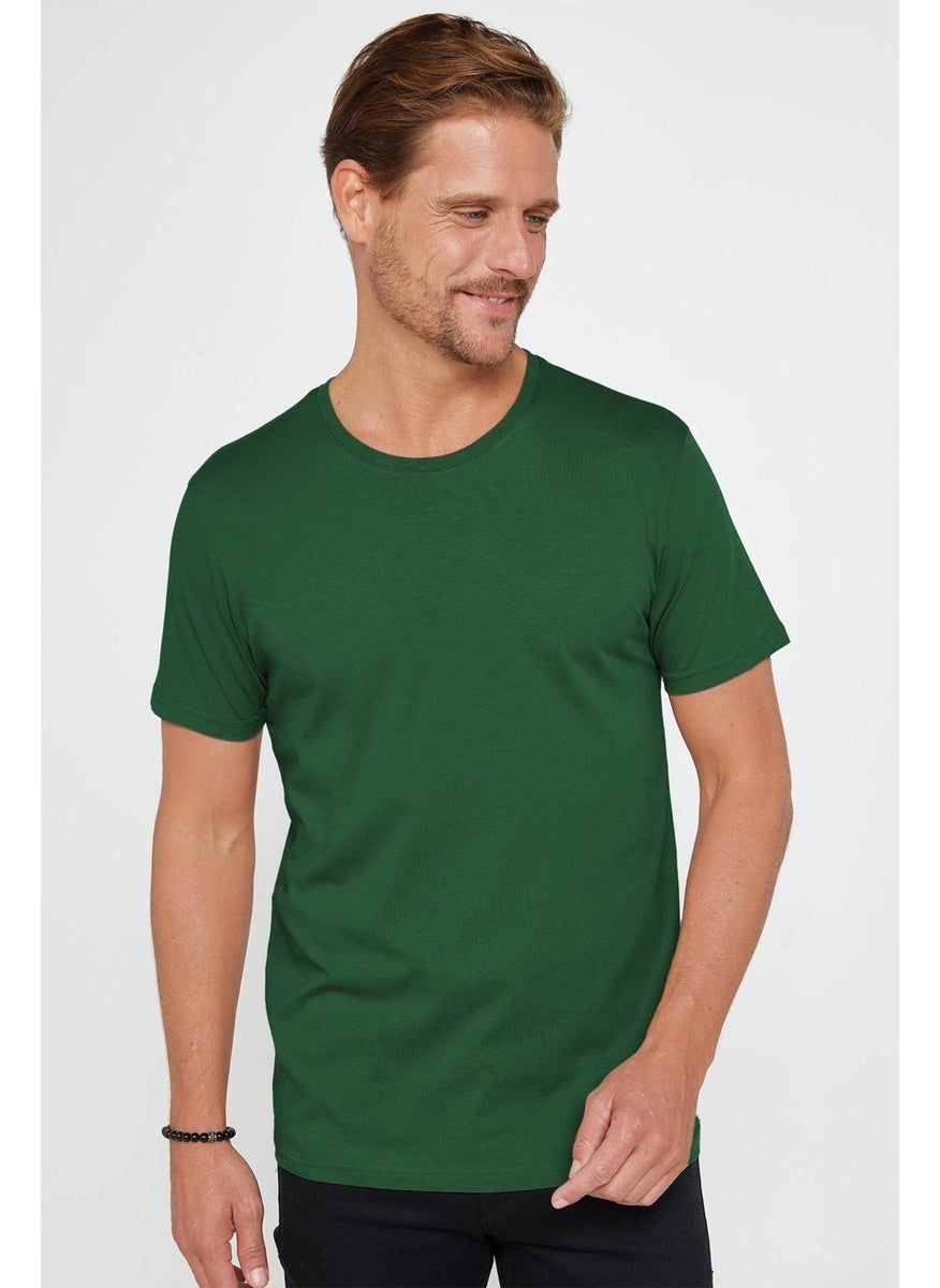 Men's Slim Fit Green Crew Neck 100% Cotton Slim Cut Basic T-Shirt