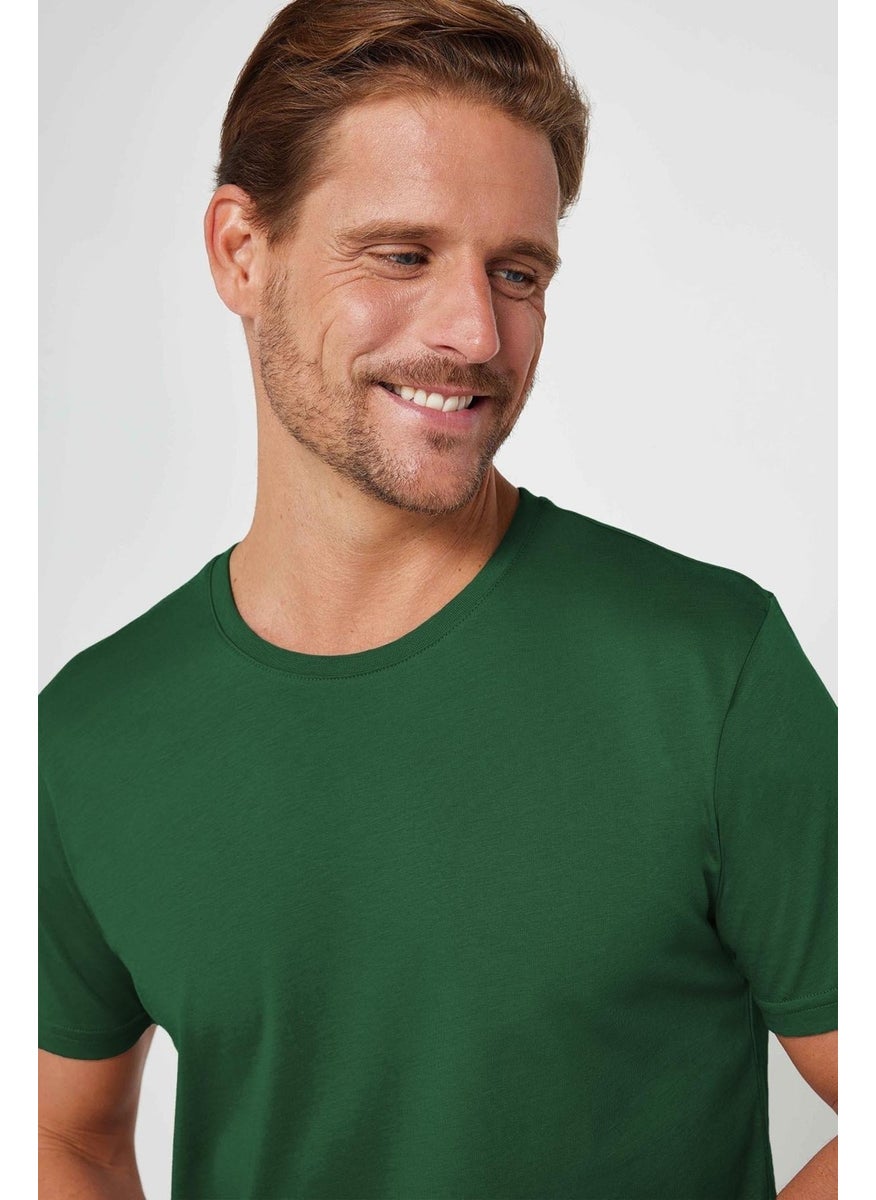 Men's Slim Fit Green Crew Neck 100% Cotton Slim Cut Basic T-Shirt