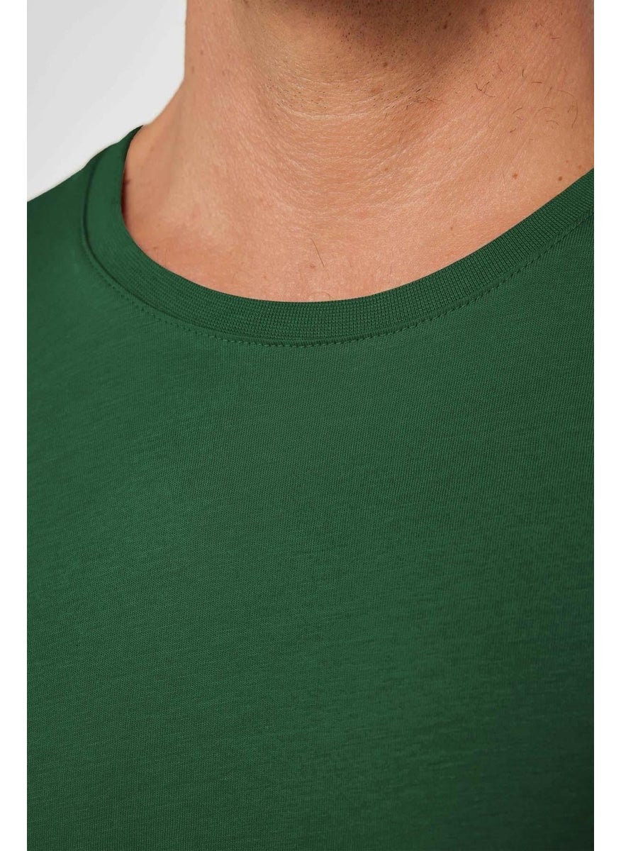 Men's Slim Fit Green Crew Neck 100% Cotton Slim Cut Basic T-Shirt