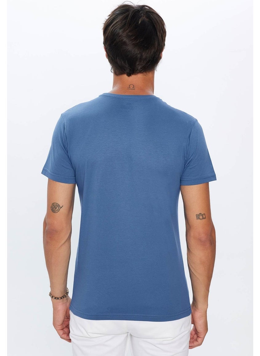 Men's Slim Fit Blue Crew Neck 100% Cotton Slim Cut Basic T-Shirt