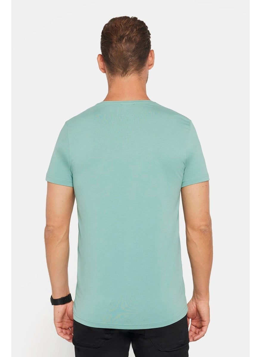 Men's Slim Fit Slim Cut Cotton Soft Texture Flexible Fabric Plain Basic Green Crew Neck T-Shirt