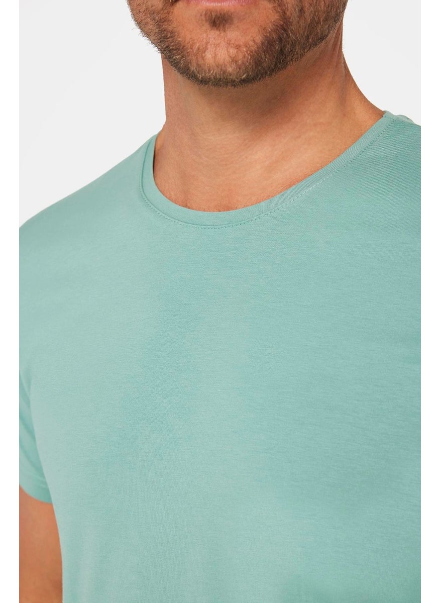 Men's Slim Fit Slim Cut Cotton Soft Texture Flexible Fabric Plain Basic Green Crew Neck T-Shirt