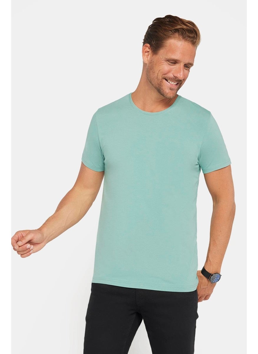 Men's Slim Fit Slim Cut Cotton Soft Texture Flexible Fabric Plain Basic Green Crew Neck T-Shirt