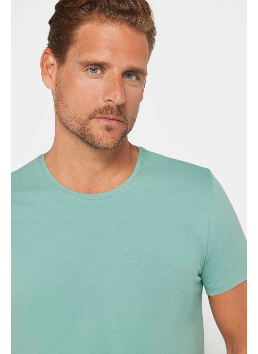 Men's Slim Fit Slim Cut Cotton Soft Texture Flexible Fabric Plain Basic Green Crew Neck T-Shirt