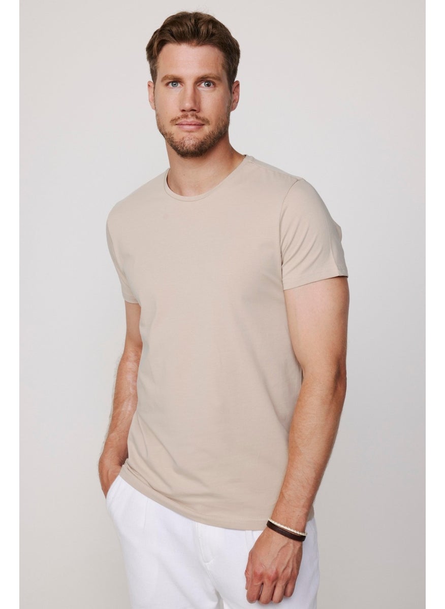 Slim Fit Crew Neck Plain Basic Short Sleeve Stone Color T-Shirt