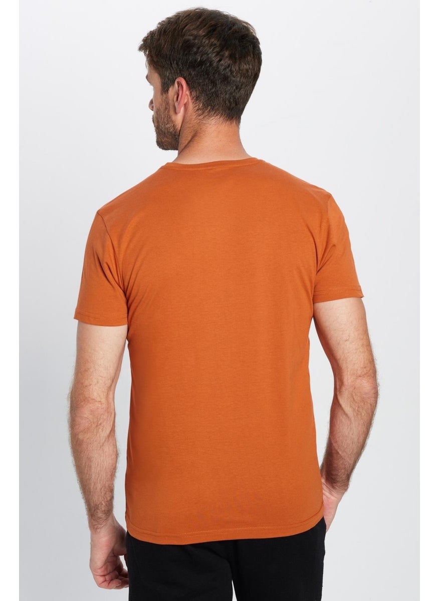 Men's Slim Fit Slim Cut 100% Cotton Soft Texture Cinnamon Color Crew Neck T-Shirt