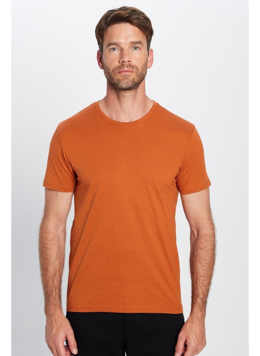 Men's Slim Fit Slim Cut 100% Cotton Soft Texture Cinnamon Color Crew Neck T-Shirt