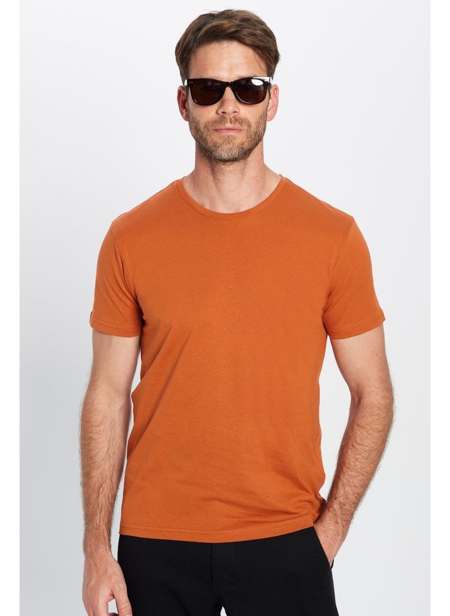 Men's Slim Fit Slim Cut 100% Cotton Soft Texture Cinnamon Color Crew Neck T-Shirt