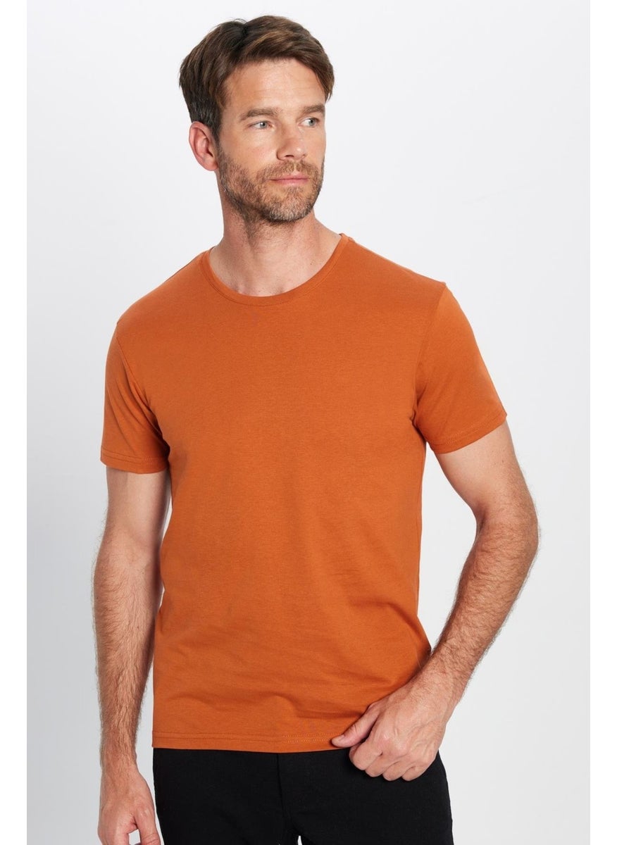 Men's Slim Fit Slim Cut 100% Cotton Soft Texture Cinnamon Color Crew Neck T-Shirt