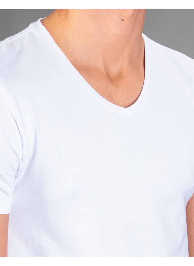 V-Neck Lycra Plain White T-Shirt