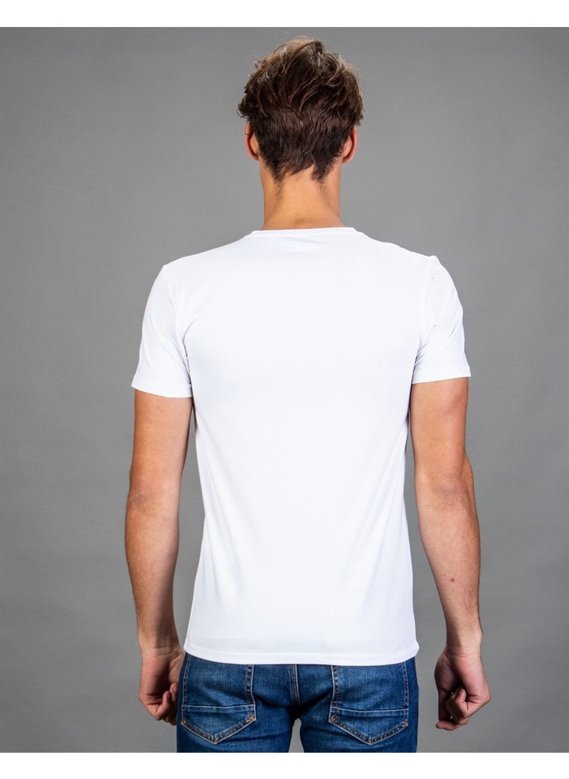 V-Neck Lycra Plain White T-Shirt