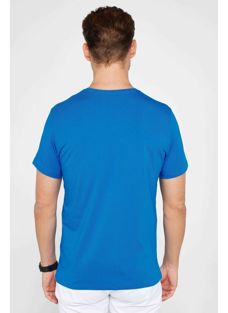 Men's Slim Fit Slim Cut Cotton Soft Texture Flexible Fabric Plain Basic Turquoise Crew Neck T-Shirt