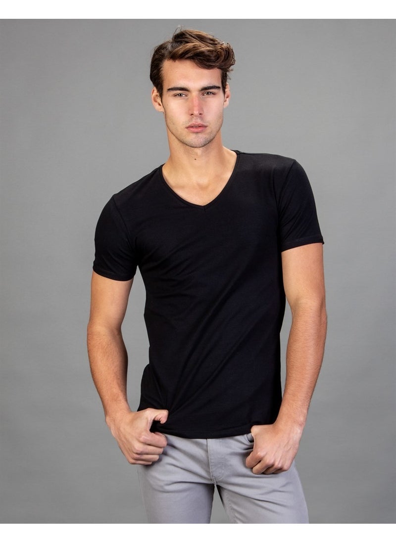 V-Neck Basic Black Men's T-Shirt