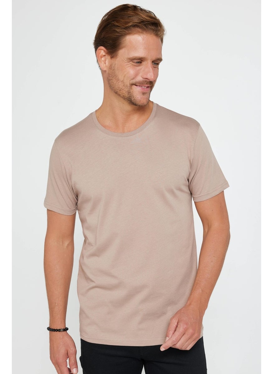 Men's Slim Fit Narrow Cut Crew Neck Organic Cotton Soft Textured Short Sleeve Mink T-Shirt