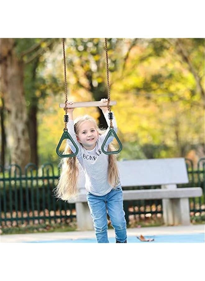 Wooden Trapeze Swing Bar Rings Swing Set Accessories-Outdoor Indoor Playground 2 in 1 for Kids (Blue)