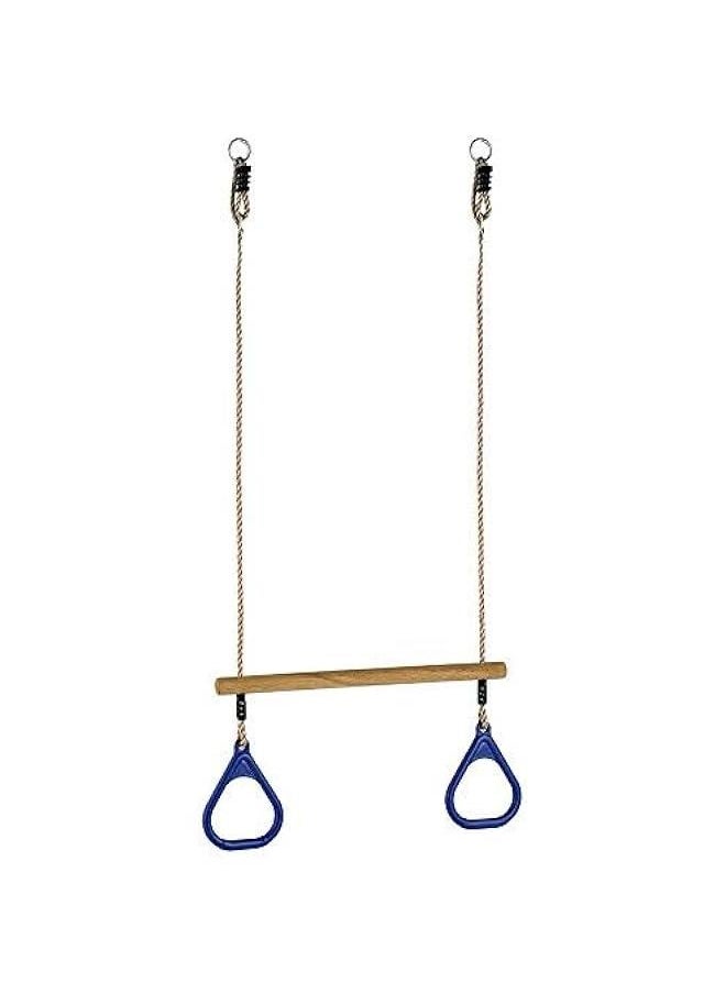 Wooden Trapeze Swing Bar Rings Swing Set Accessories-Outdoor Indoor Playground 2 in 1 for Kids (Blue)