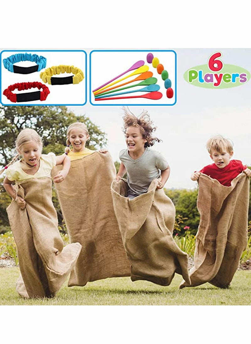 Outdoor Game 6 Player Carnival Games Potato Sack Race Bags, Egg and Spoon Race, Legged Relay Race Bands Elastic Tie Rope Birthday Party Lawn Games