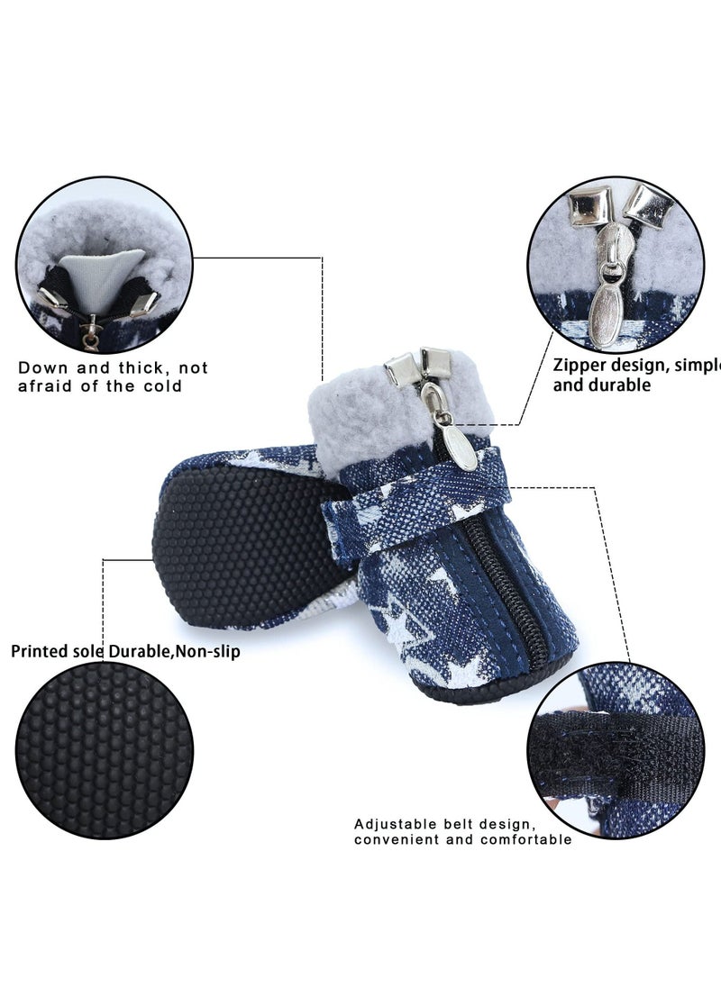 Dog Shoes Paw Protector Winter Warm Snow Booties Rugged Anti-Slip Sole Adjustable Puppy Hiking Boots Outdoor Dog Shoes for Medium Small Dogs (Size 4: 2.1