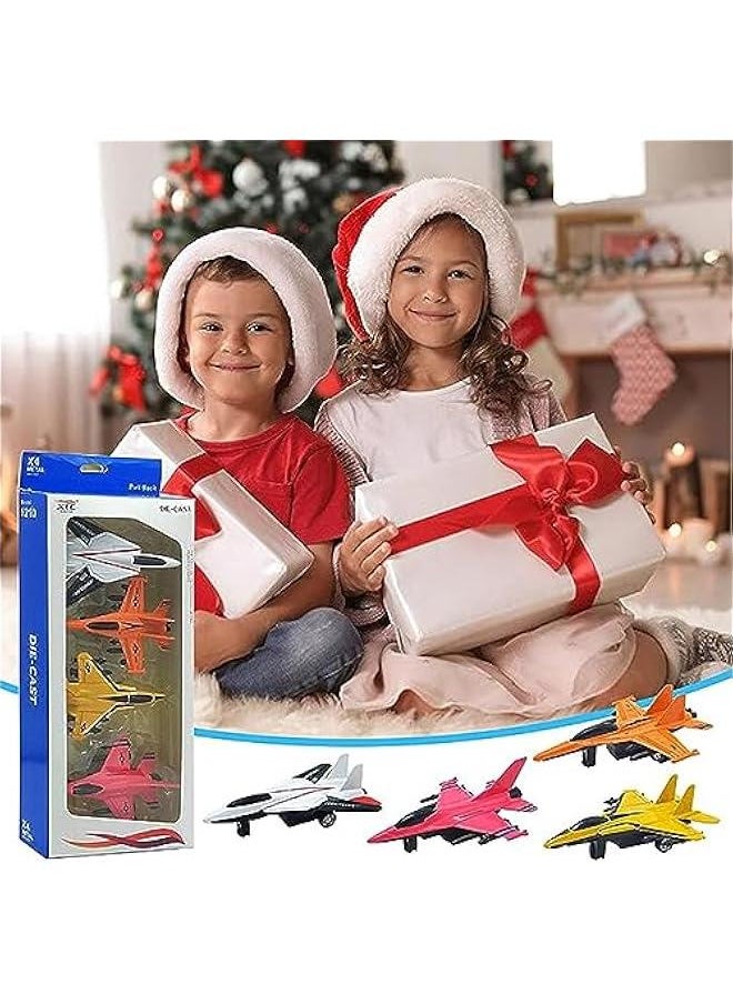 4 Pack Diecast Airplane Toys for 3 4 5 6 Year Old Boys, Pull Back Plane Toys Die Cast Aircraft Fighter Jet Toys Models Kids' Play Vehicles Airplanes for Kids Birthday Gift Party Favors