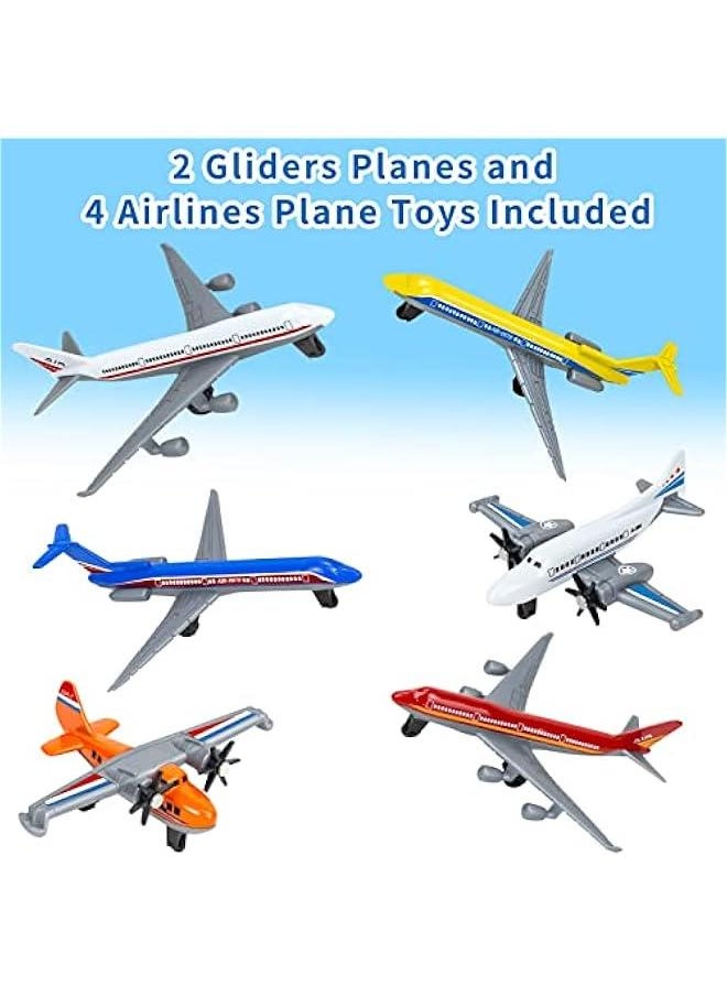 Toy Airplane 6 Pack, Diecast Airplane Toy for Boys Age 3 4-7 8-12, Alloy Planes Model/Glider Planes/Airlines Plane Toys for Kids Birthday Cake Toppers Airforce Party Favors