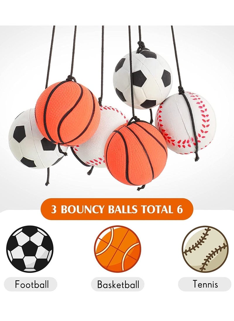 6 Pieces Wrist Return Ball Sports Wrist Ball Includes Basketball Baseball and Football On A String Rubber Rebound Ball Wristband Toy for Children Kids Party Favor Exercise or Play