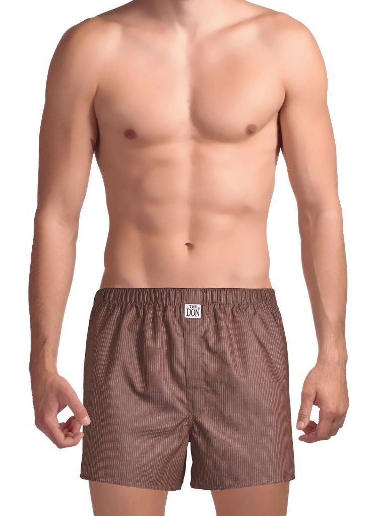 Brown-White Striped Poplin Men's Boxer