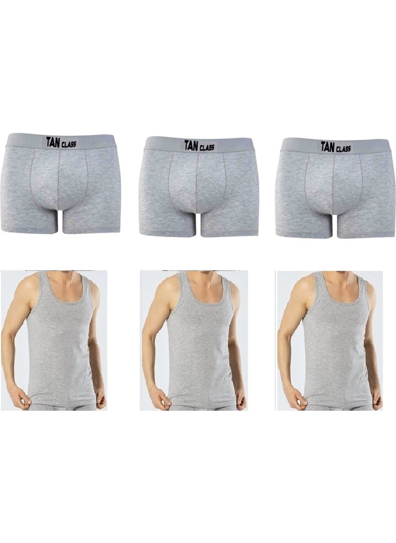 Economic Package 3 Pieces Grey Lycra Boxer, 3 Pieces Classic Suspender Grey Undershirt Flexible Fabric, Slim Fit