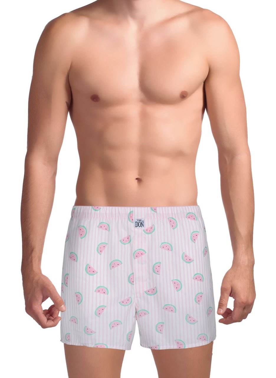 Pink White Striped Watermelon Patterned Poplin Men's Boxer