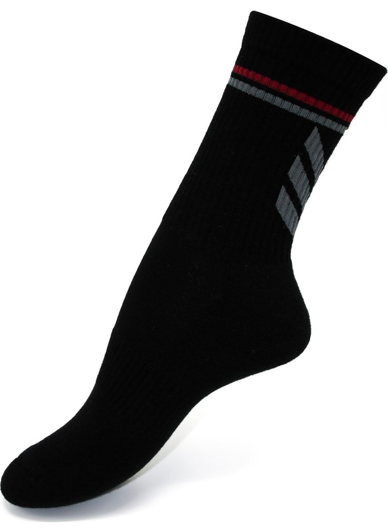 Black Color Patterned Towel Sole Sports Socks