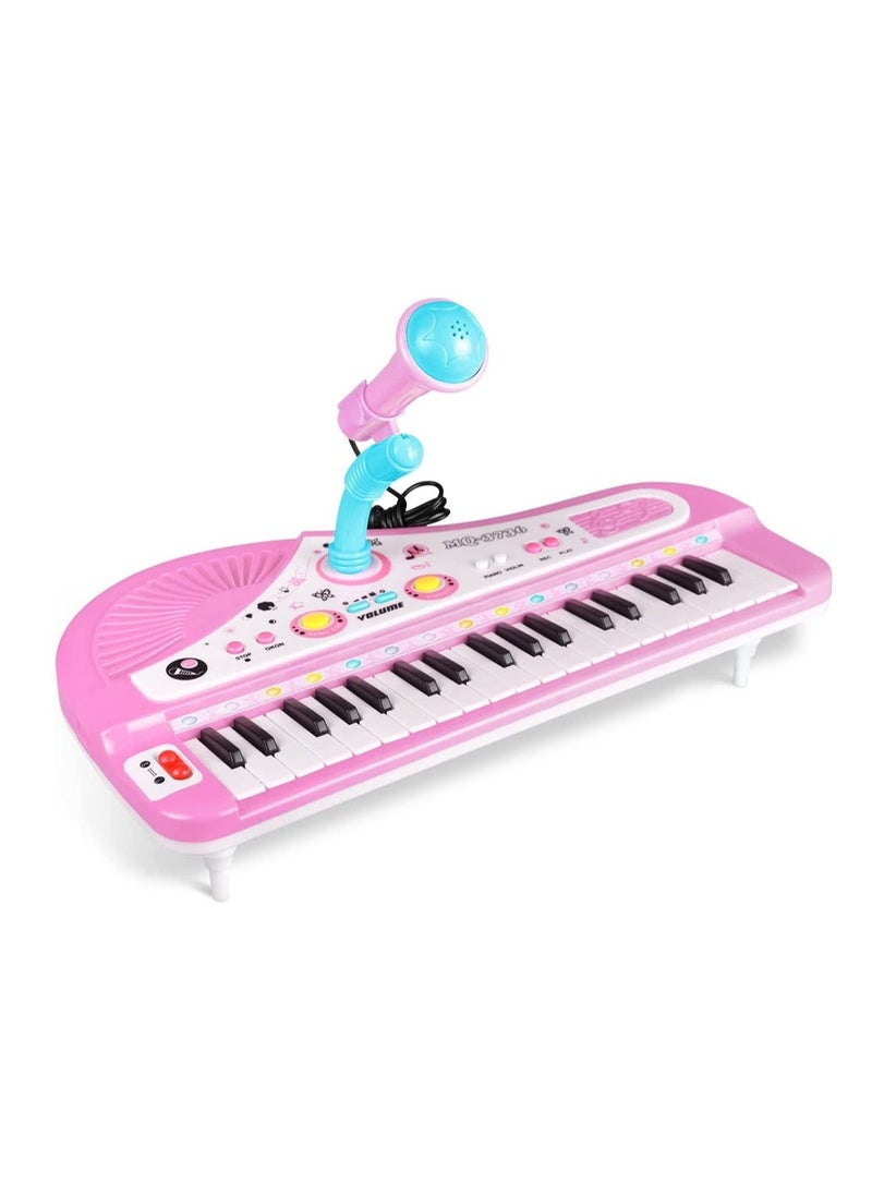 Kids Piano Keyboard, Piano for Kids with Microphone Portable Electronic Keyboards for Beginners 37 Keys Musical Toy for Baby Girls Birthday Gift 3 4 5 6 7 Year Old Kids Toy Piano (Pink)