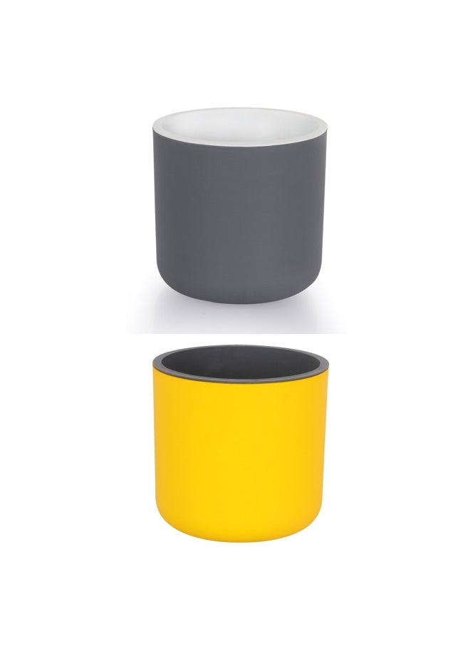 Set of 2pcs Lorenzo Self Watering Pot, Plastic Planter Pot- Grey, Yellow Color