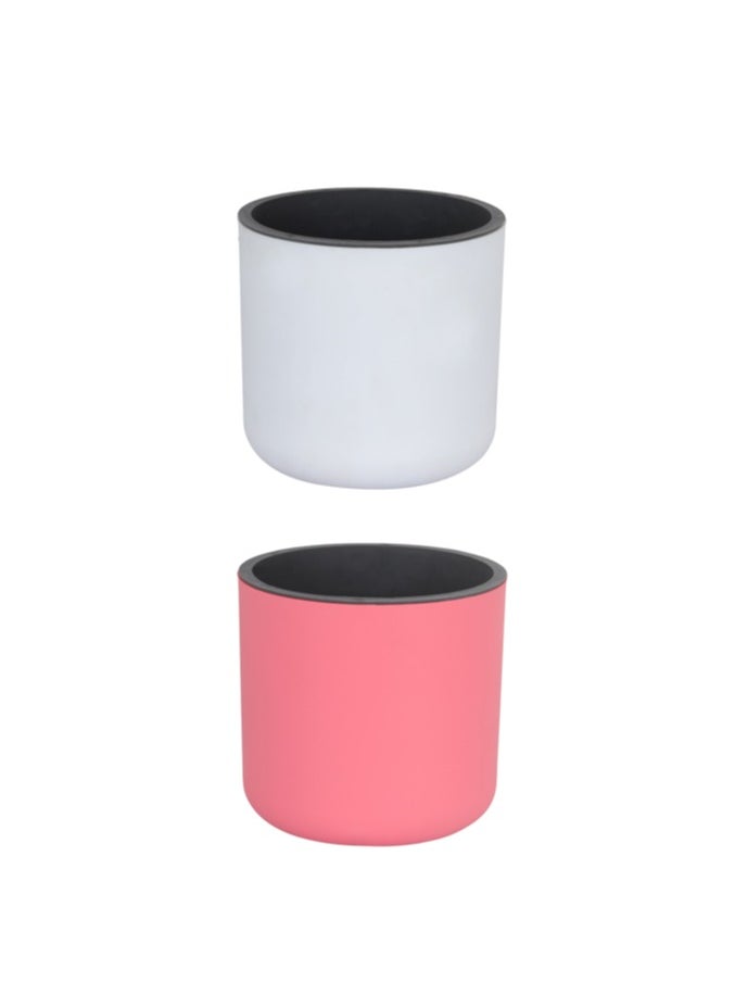 Set of 2pcs Lorenzo Self Watering Pot, Plastic Planter Pot- Baby Pink, White Color