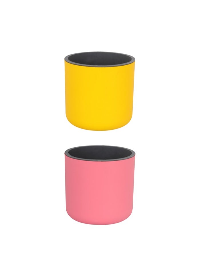 Set of 2pcs Lorenzo Self Watering Pot, Plastic Planter Pot- Baby  Pink, Yellow Color