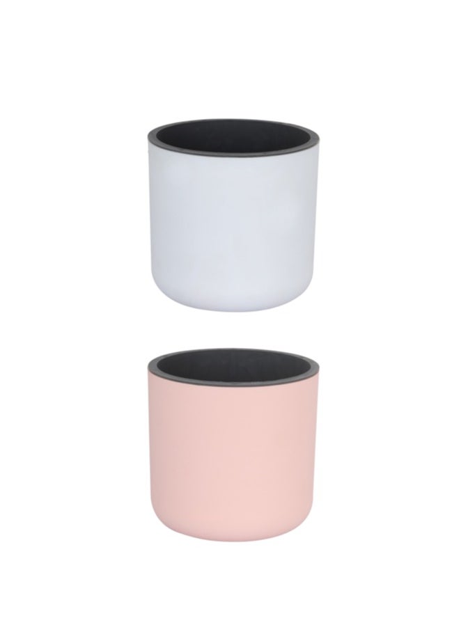 Set of 2pcs Lorenzo Self Watering Pot, Plastic Planter Pot- Peach, White Color