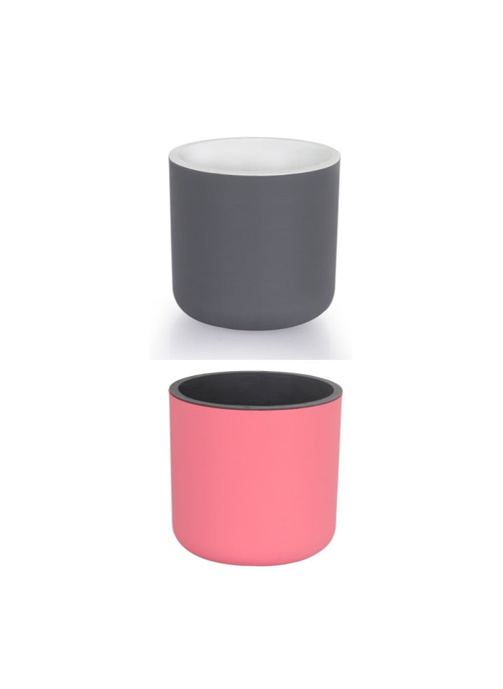 Set of 2pcs Lorenzo Self Watering Pot, Plastic Planter Pot- Baby Pink, Grey Color