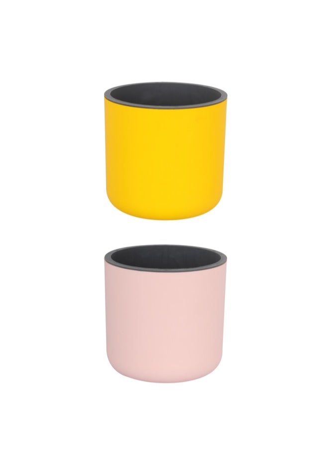 Set of 2pcs Lorenzo Self Watering Pot, Plastic Planter Pot- Peach, Yellow Color