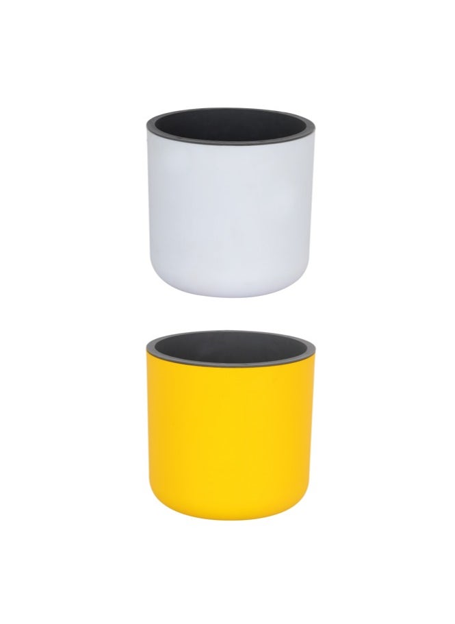 Set of 2pcs Lorenzo Self Watering Pot, Plastic Planter Pot- White, Yellow Color