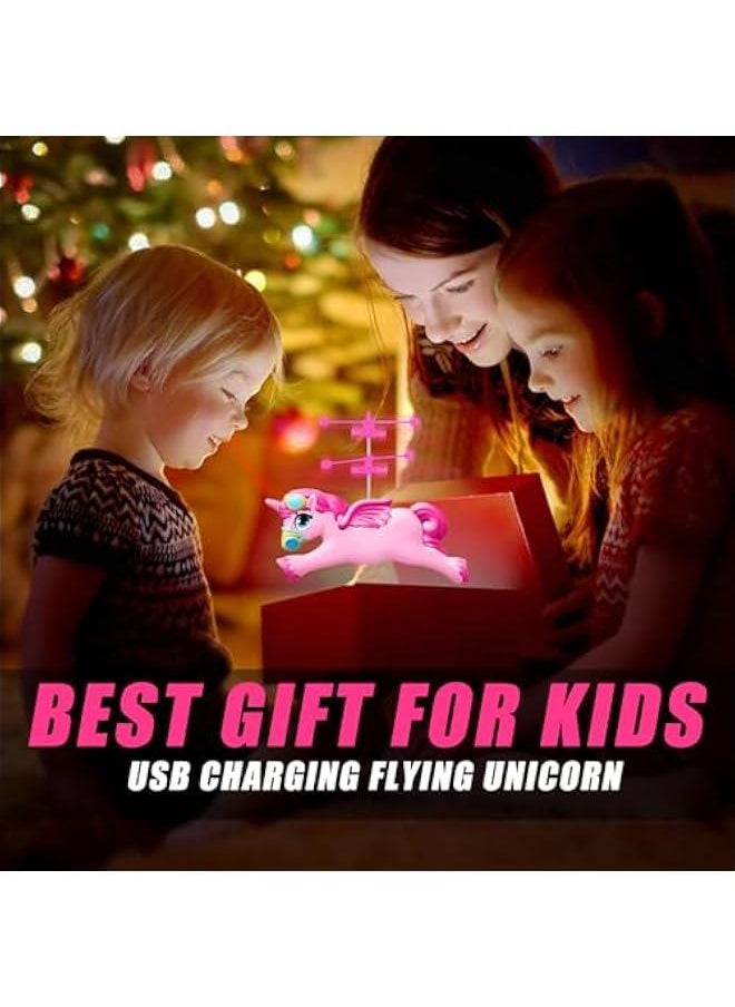 Unicorn Remote Control Helicopter, Flying Unicorn Toys for Girls Age 6-8 9-14 Years and Up, Rechargeable 2 Channel Rc Helicopter Mini Drone Flying Toy with LED Lights for Kids Indoors Birthday Gift